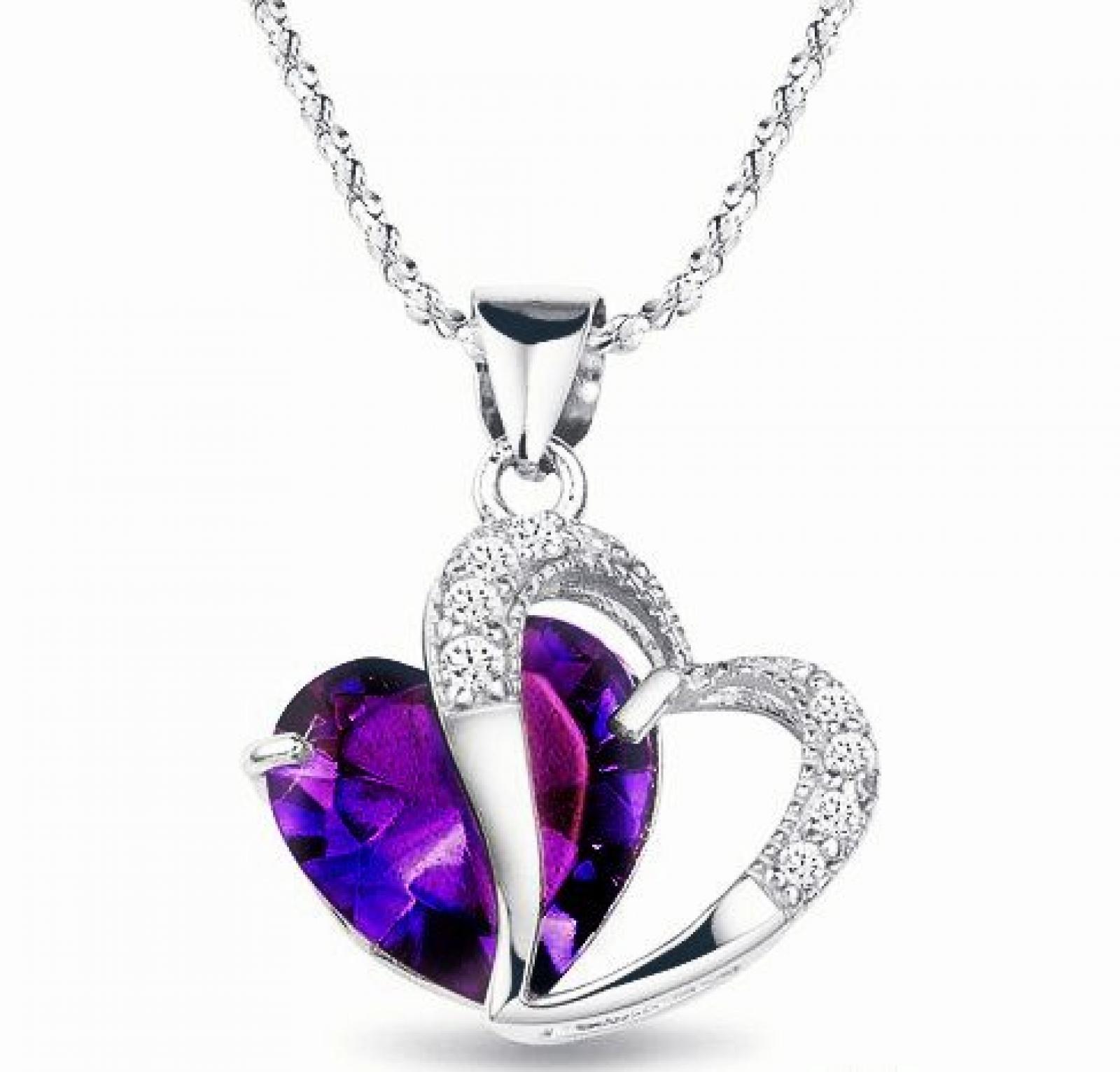 Rhodiniert 925 Silver Silber Diamond Akzent Amethyst herzförmige Halskette 18 " 